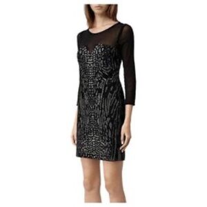 All Saints Black Hand Embellished Long Sleeve Mini Dress